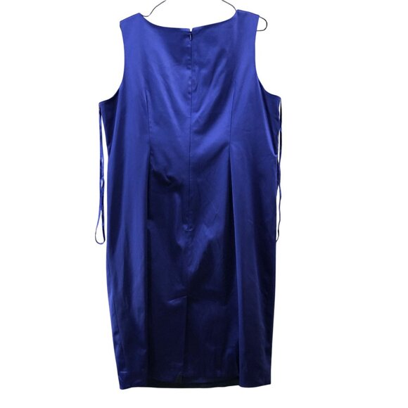 Talbots Satin Sheath Dress Womens 14W-16W Royal Blue Sleeveless Drape Formal - Picture 2 of 11